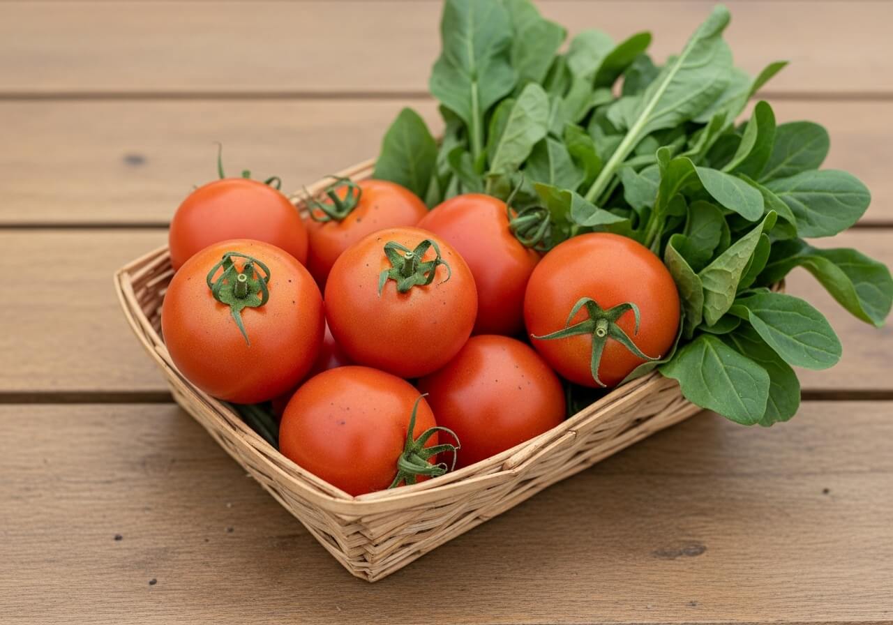 Freshly harvested produce shown close to peak ripeness and minimal storage time — seasonal eating nutrition