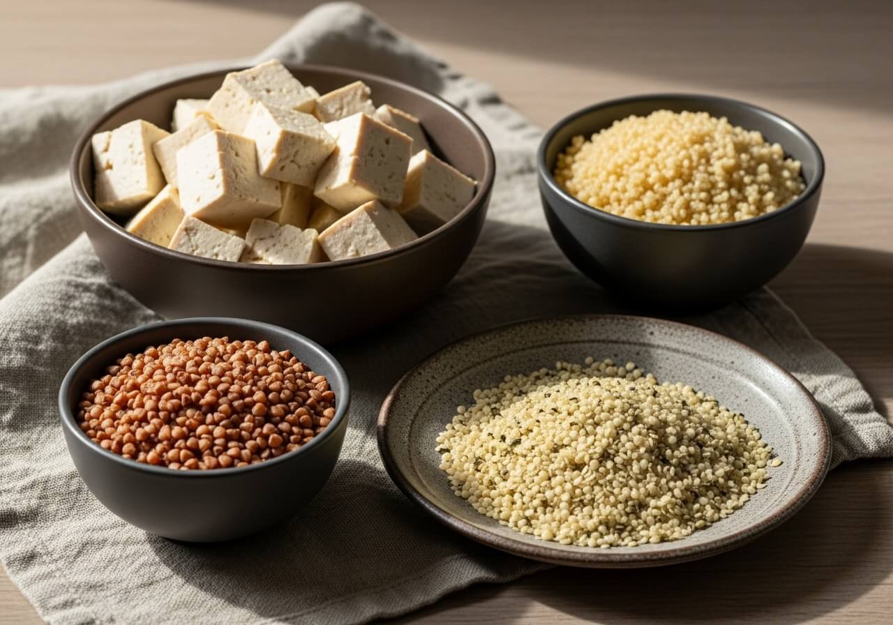 Show the main plant foods that qualify as complete proteins on their own — complete amino acid foods