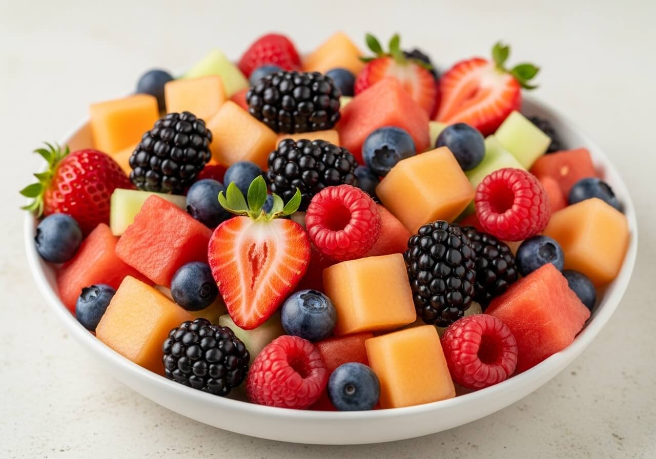 Show a sweet, high-water fruit choice that adds volume without calorie density — high volume low calorie foods