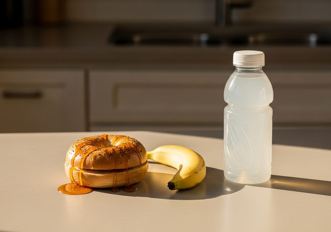 Show immediate post-workout carbohydrate replenishment as food prepared for recovery — carbohydrate loading athletes