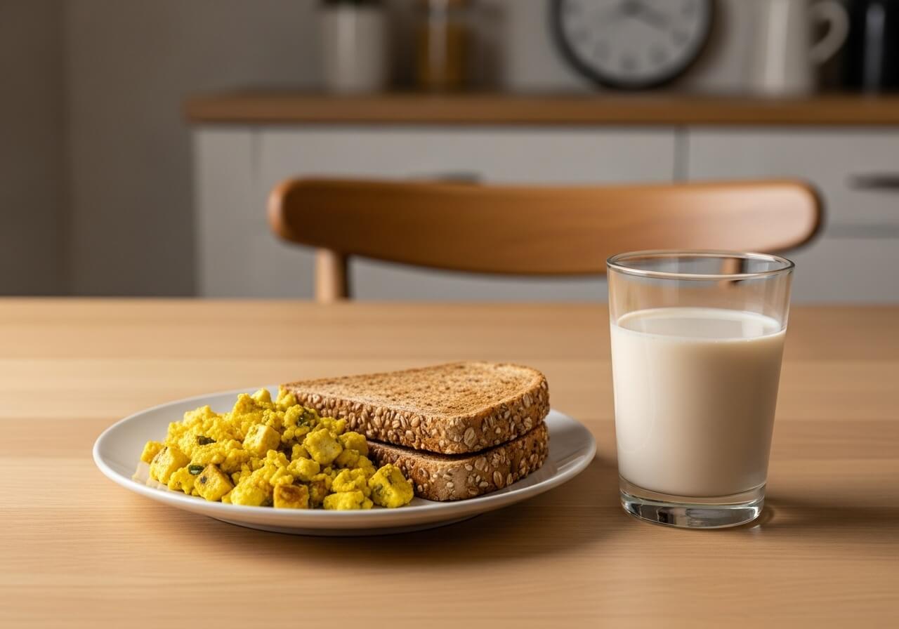 A protein-containing meal at one of the day’s eating occasions, reinforcing spaced intake — plant based muscle building