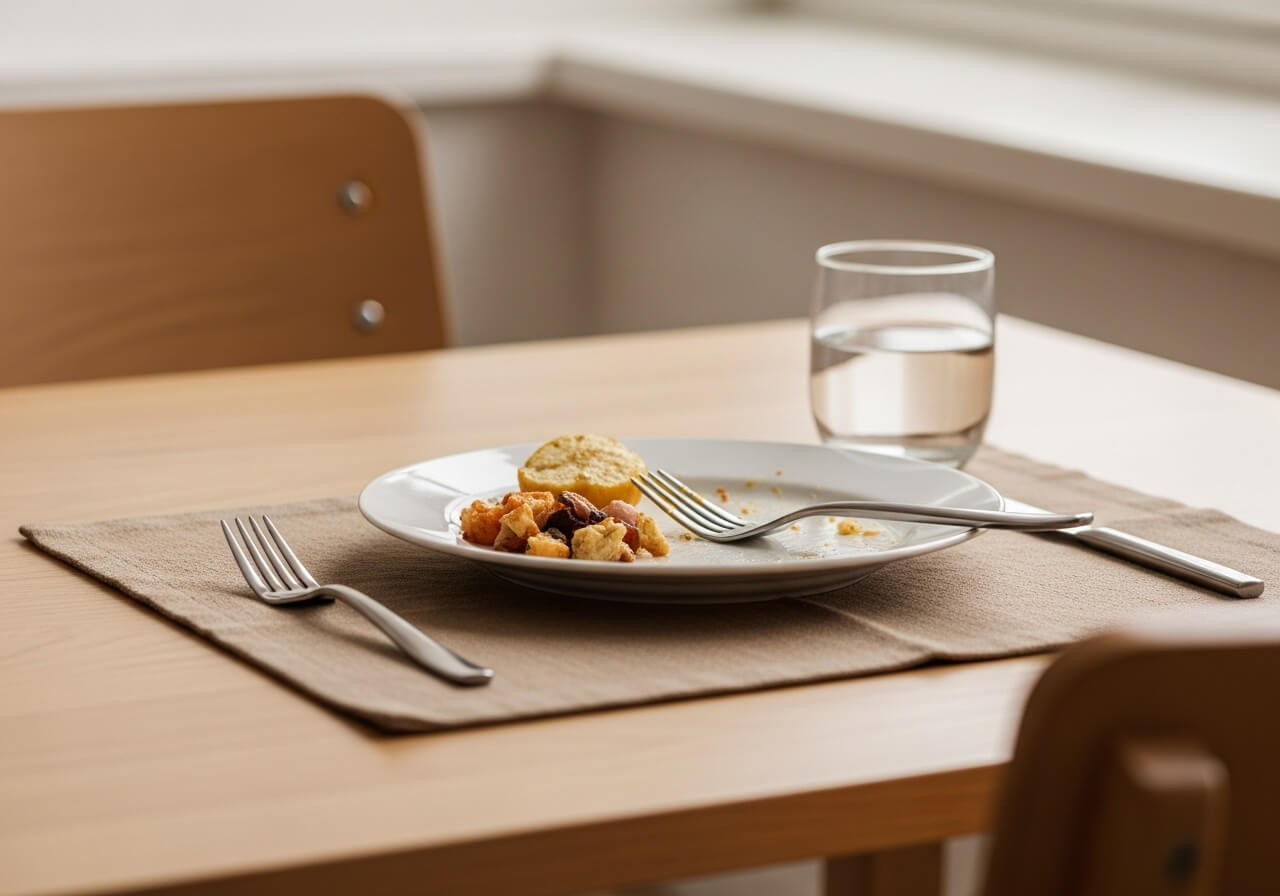 the action of eating slowly and thoughtfully to reduce swallowed air — food combining digestion