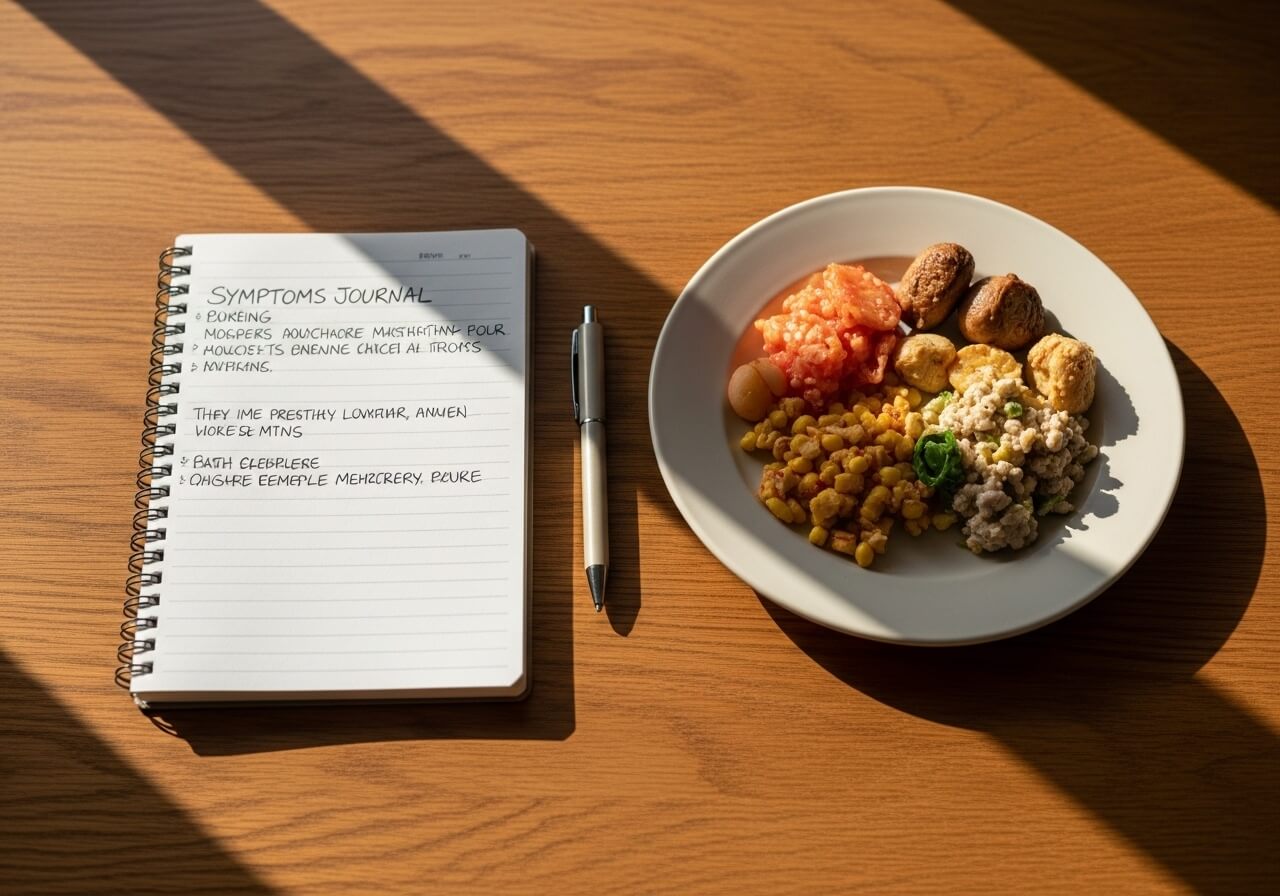Show the practical symptom-tracking approach used for delayed food sensitivity identification — food sensitivity vs allergy