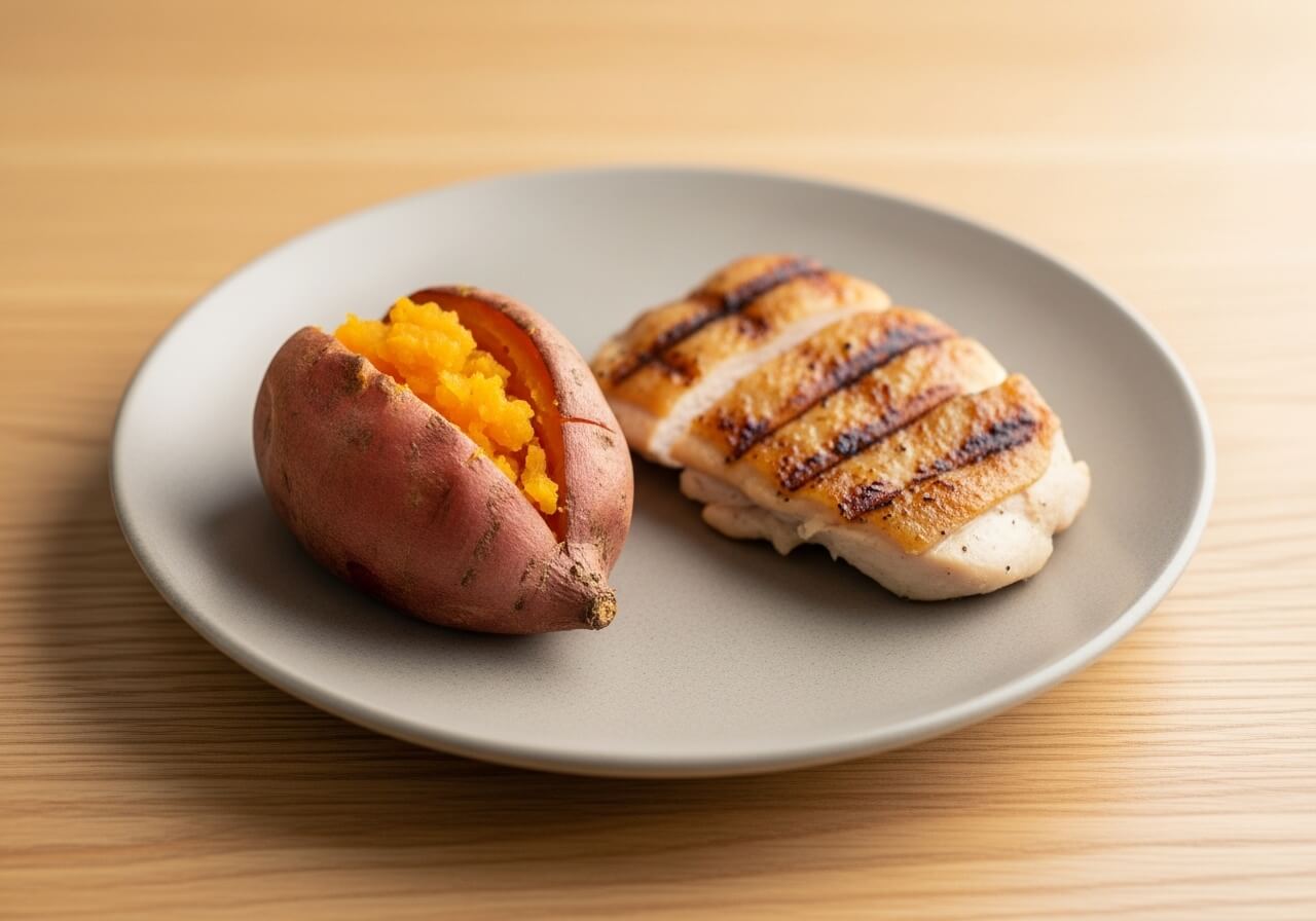 Show sweet potato as a steady-release post-workout carbohydrate — natural energy boosting foods