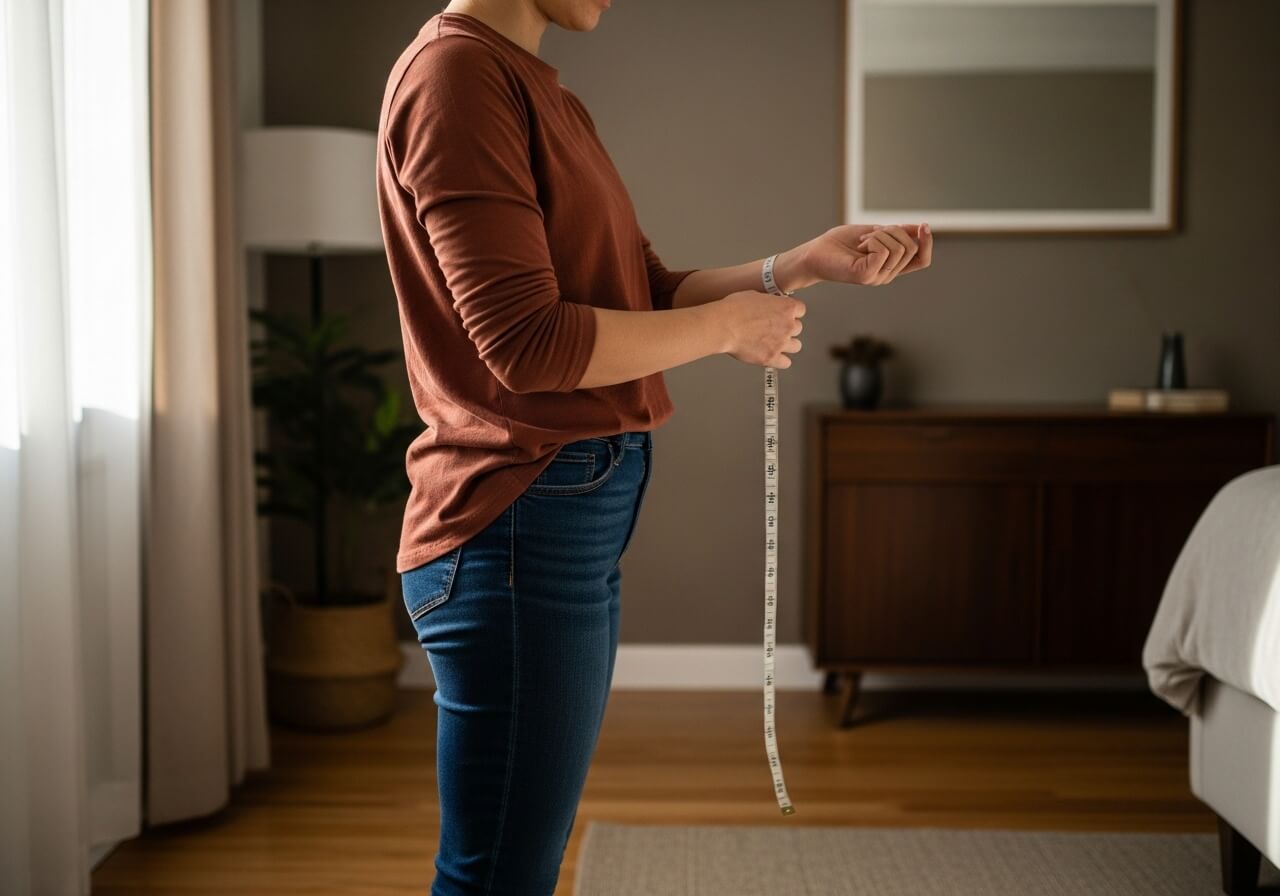 A simple self-assessment moment focused on body frame and measurement as a starting point for tailoring nutrition — nutrition plan by body type