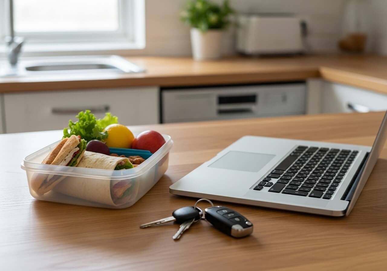 Show a realistic life-change context where a current nutrition routine may no longer fit — build sustainable nutrition habits