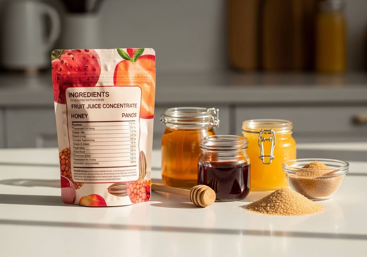 Show how added sugars can appear under multiple names in the ingredient list — how to read nutrition labels