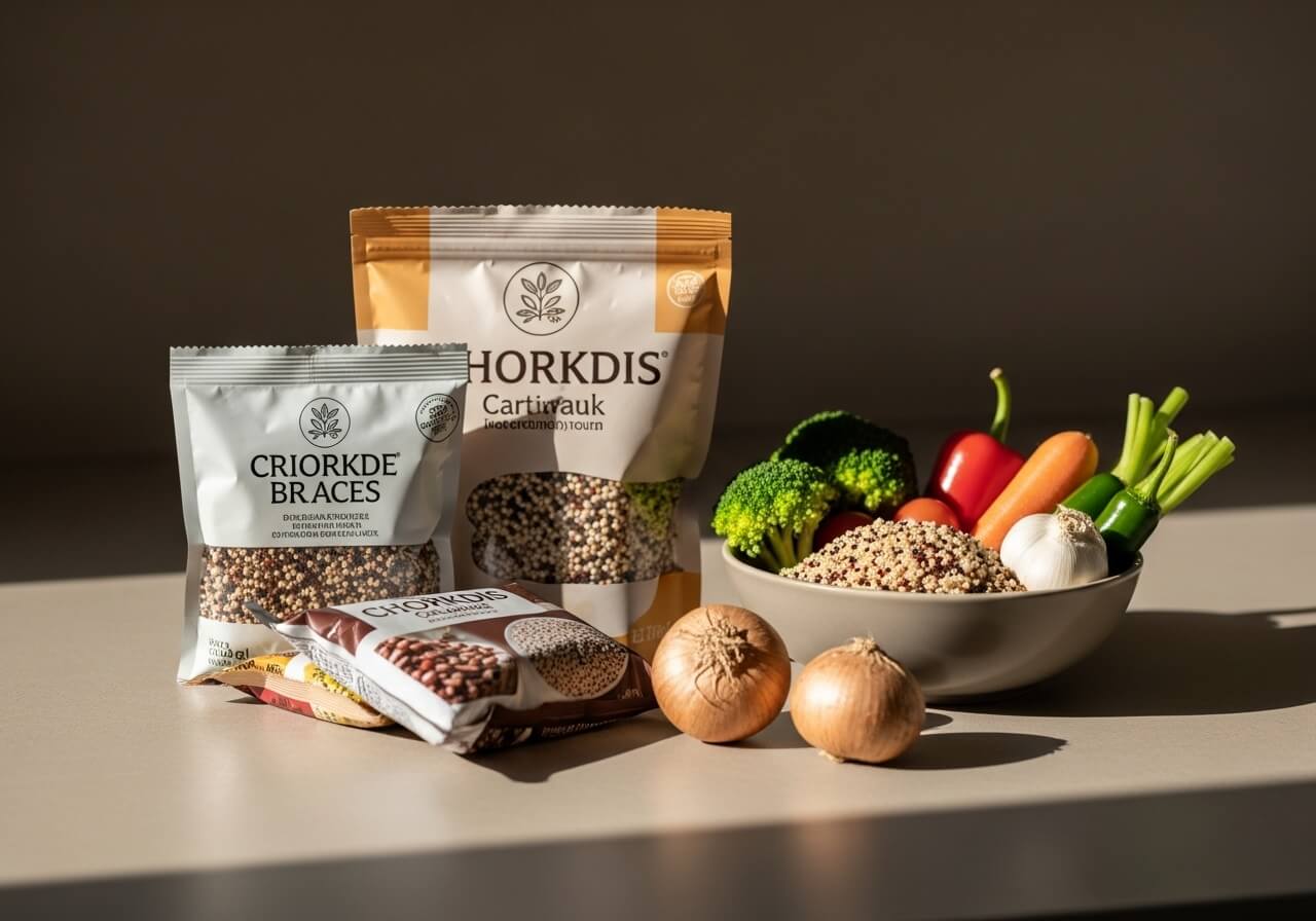 Show the contrast between processed convenience food and the whole-food ingredients the plan replaces — anti-inflammatory meal plan