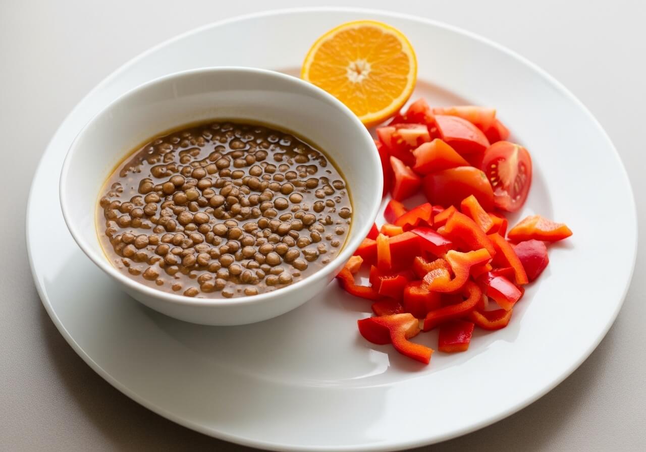 Show how vitamin C improves plant iron uptake in the same meal — iron rich foods comparison