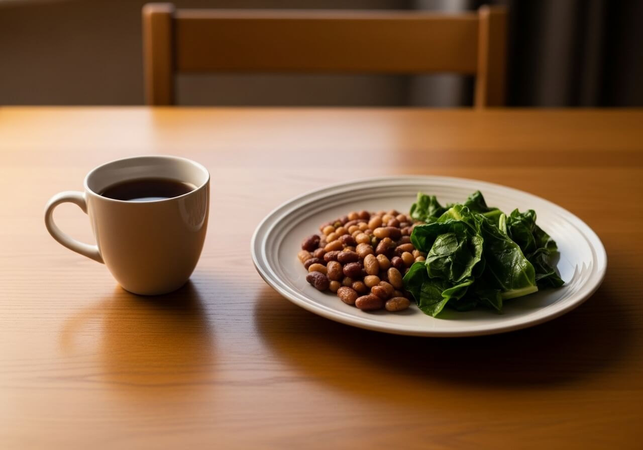 Show the timing issue that matters most here: tea placed away from an iron-rich meal — improve nutrient absorption food