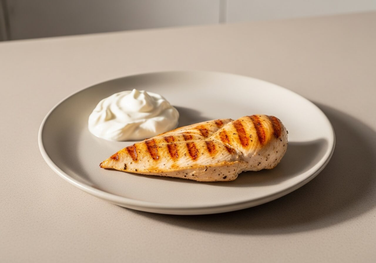 Show a practical post-workout protein portion that reflects the recommended recovery amount — post workout meal components
