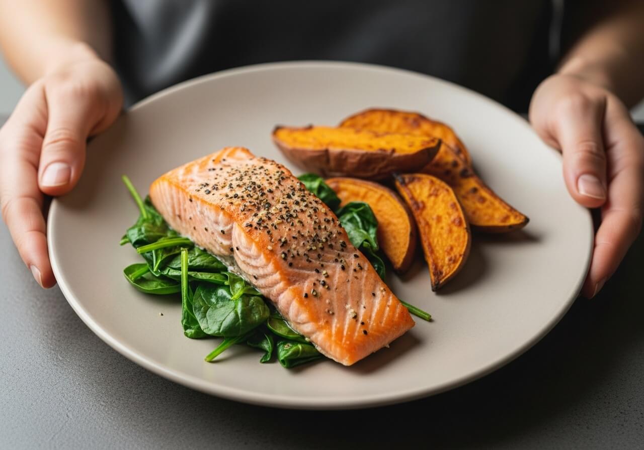Show a whole-food combination that naturally provides multiple recovery nutrients together — post workout meal components