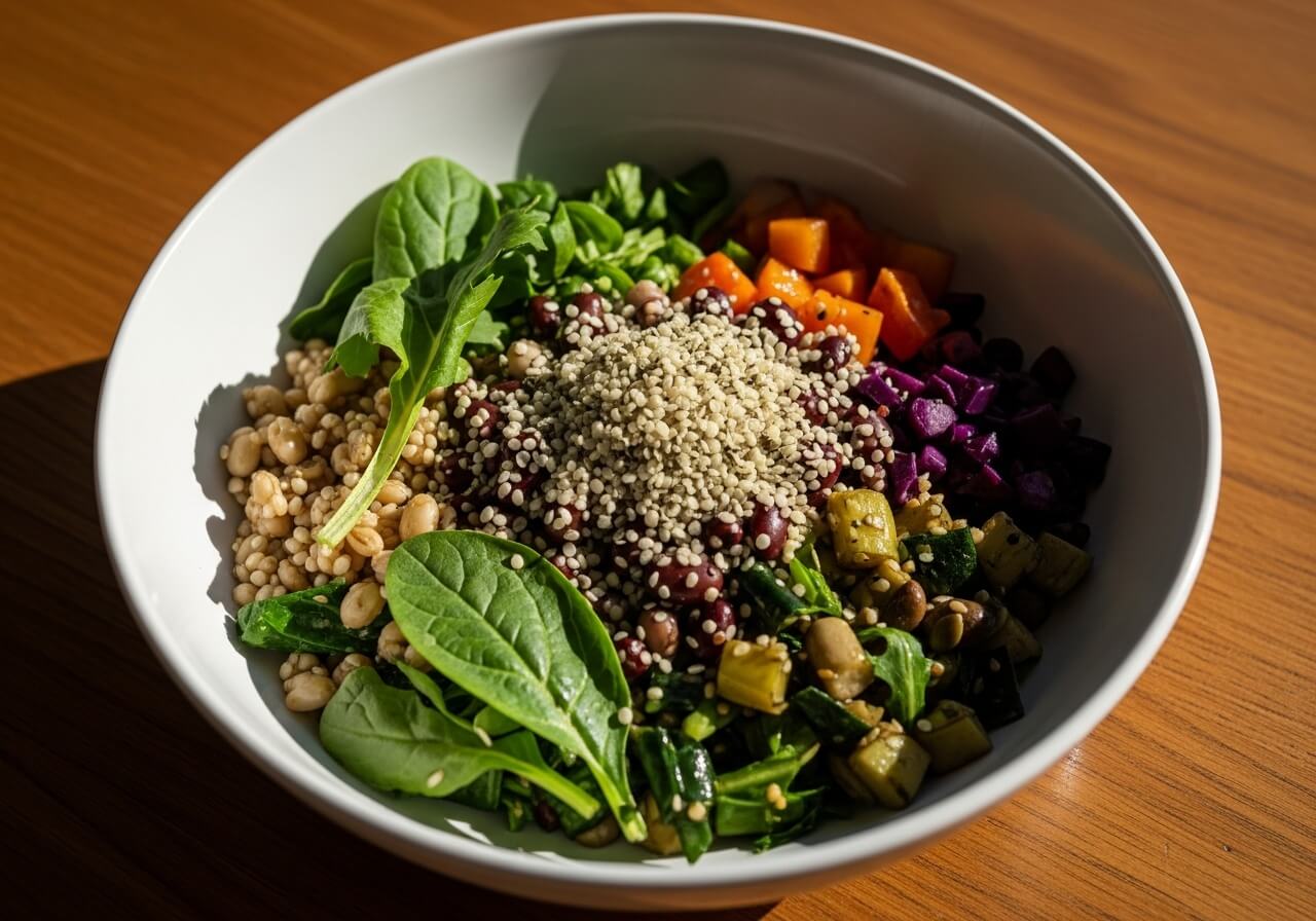 Show hemp seeds as a complementary whole-food protein addition rather than a protein powder substitute — seeds nuts nutrition comparison