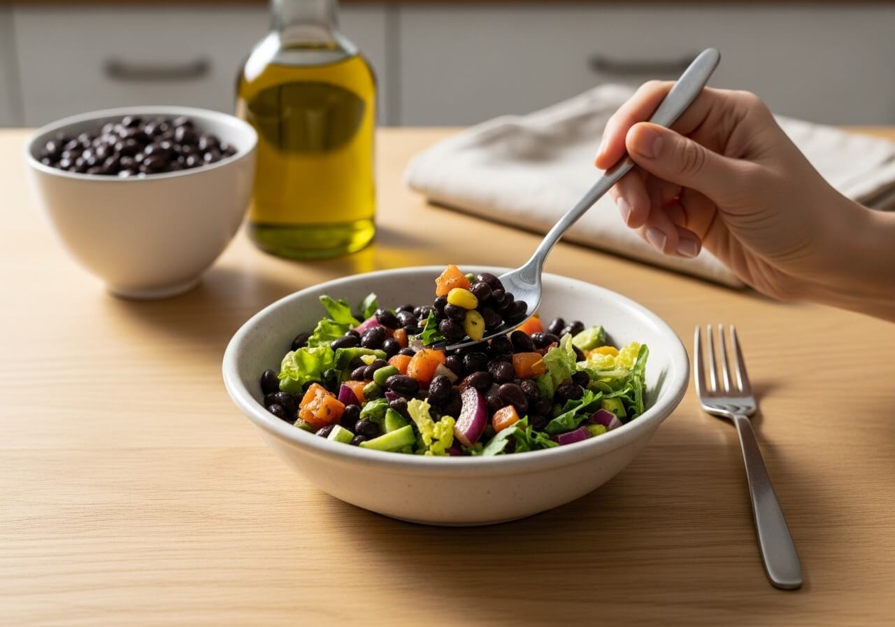 Show a fiber-forward meal that supports satiety and helps reduce snack cravings later — fiber intake benefits