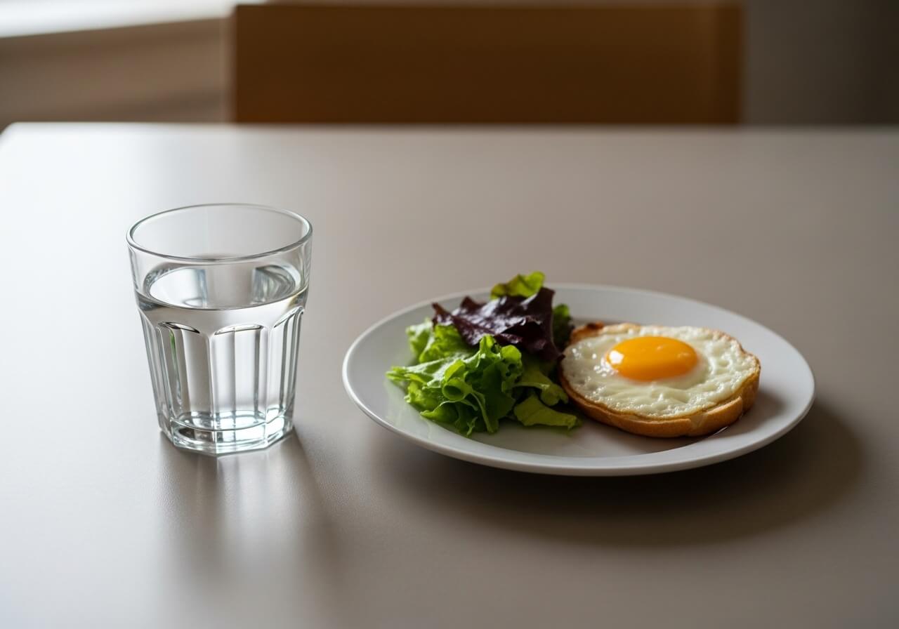 Show the timing strategy of drinking water shortly before eating — hydration weight loss fitness