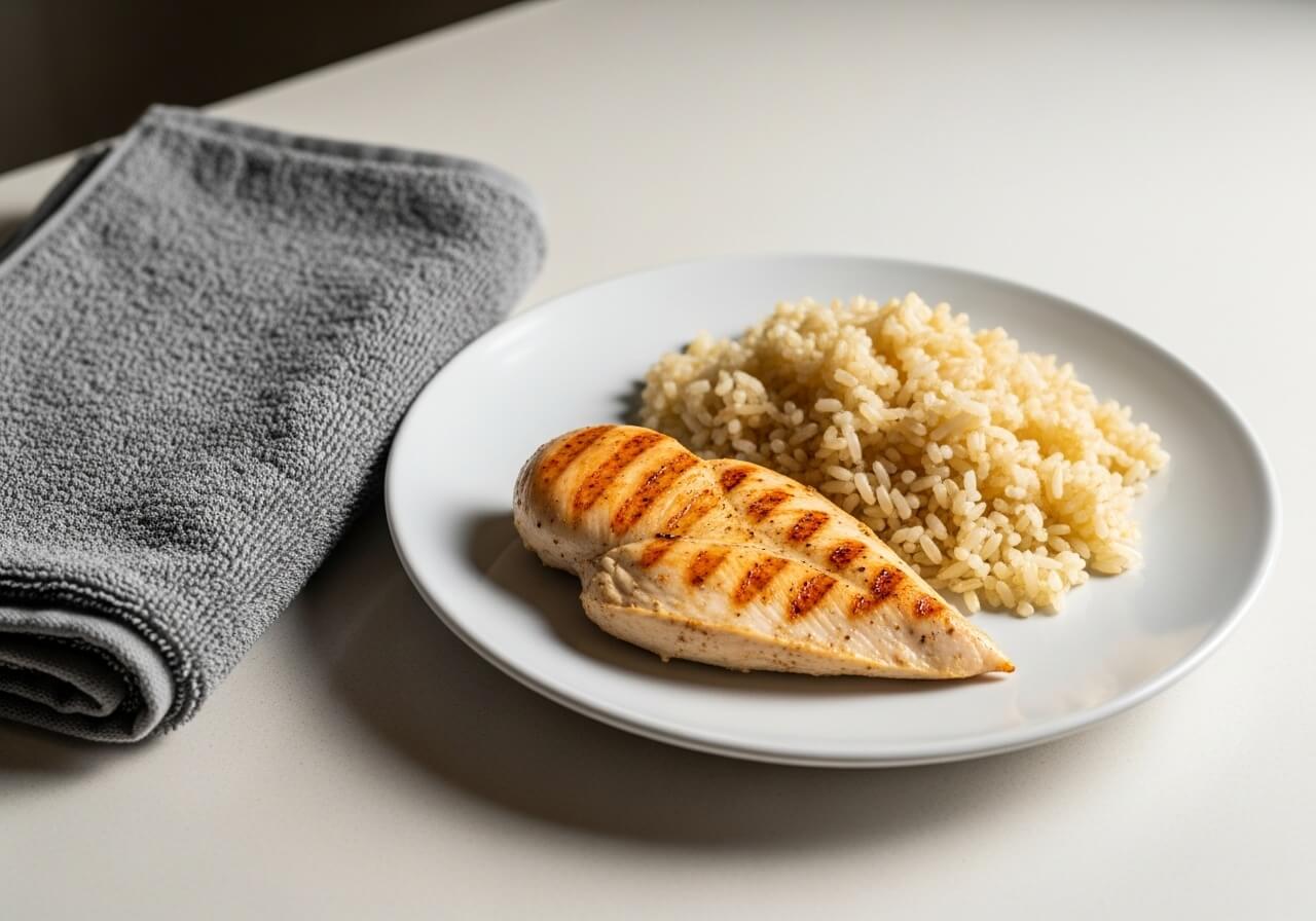 Show the post-exercise recovery moment when the body is ready to refuel — nutrient timing science