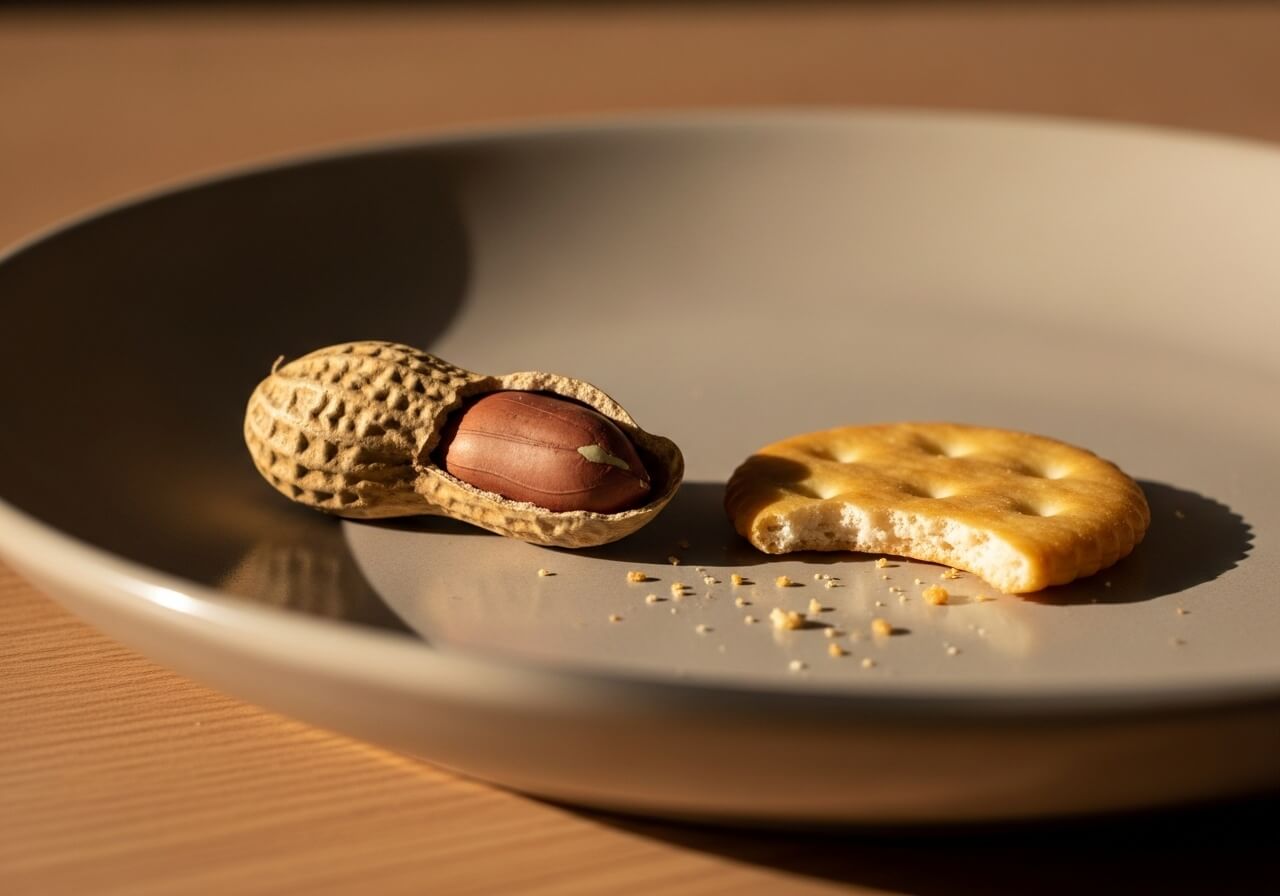 Show the immediate nature of an allergy response as a clear, simple real-world food moment — food sensitivities allergies