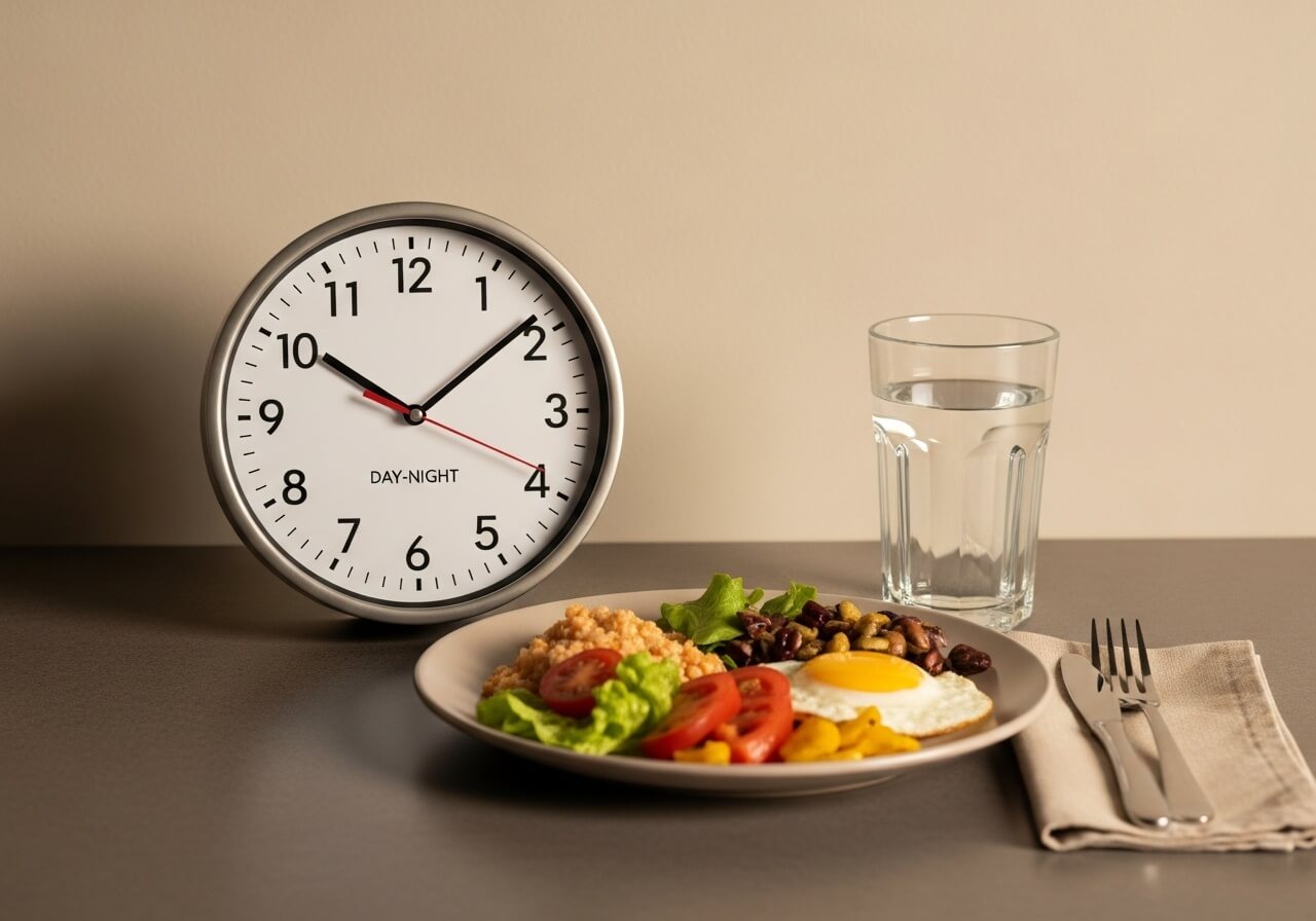 Show the division between fasting hours and the eating window in a simple, non-abstract way — intermittent fasting 16/8